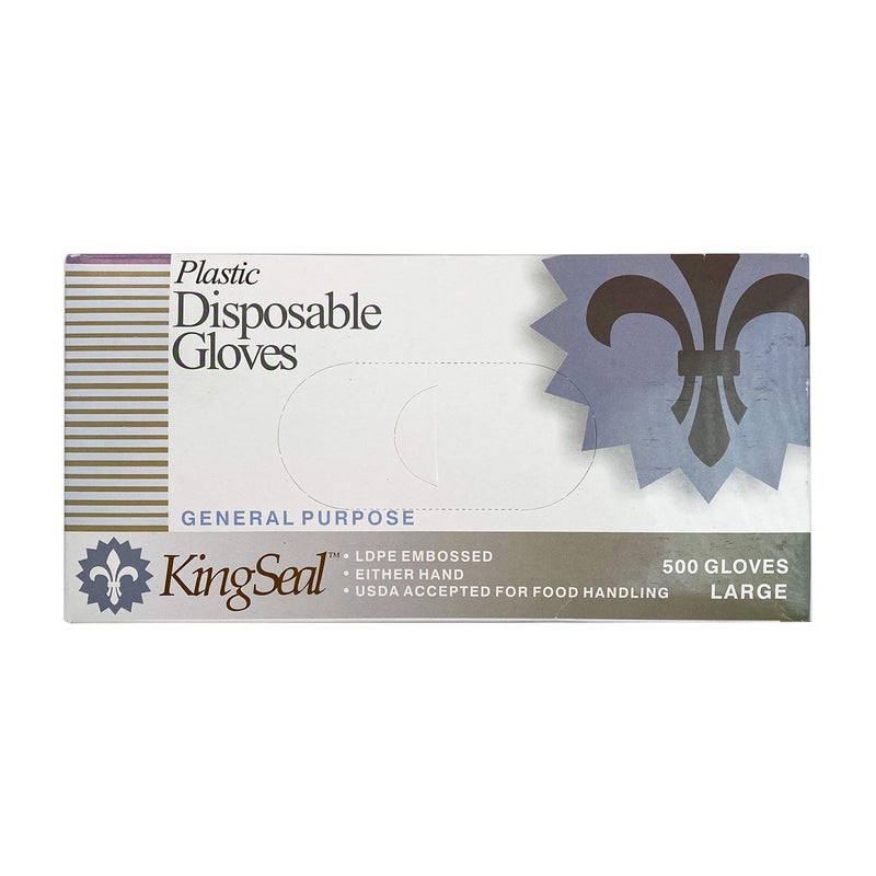 KingSeal 2000 Count Light Duty Poly Disposable Gloves, Powder-Free, Latex-Free, Food Safe, Size Large - 4 Boxes x 500 Gloves - Image 1
